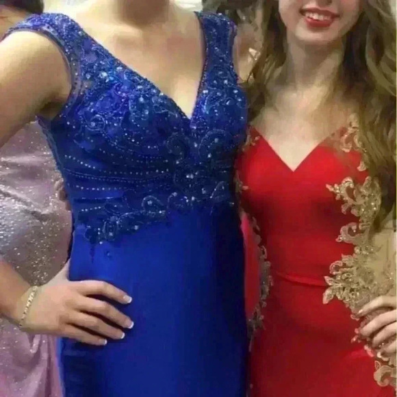 Navy Blue Beaded Alyce Paris Prom Dress - Picture 6 of 9